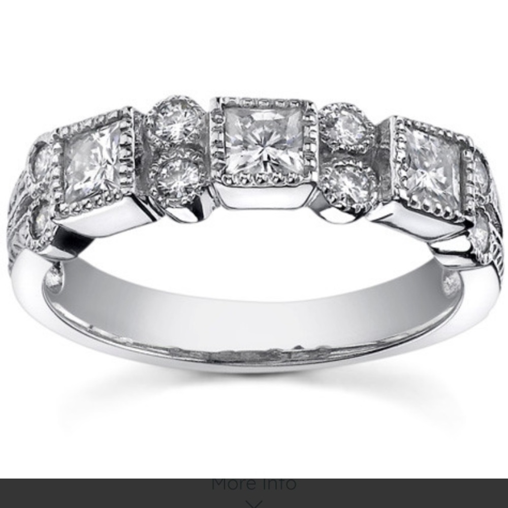 3mm Princess Moissanite Milgrain Anniversary Ring #ann183b white gold - Picture 10 of 10